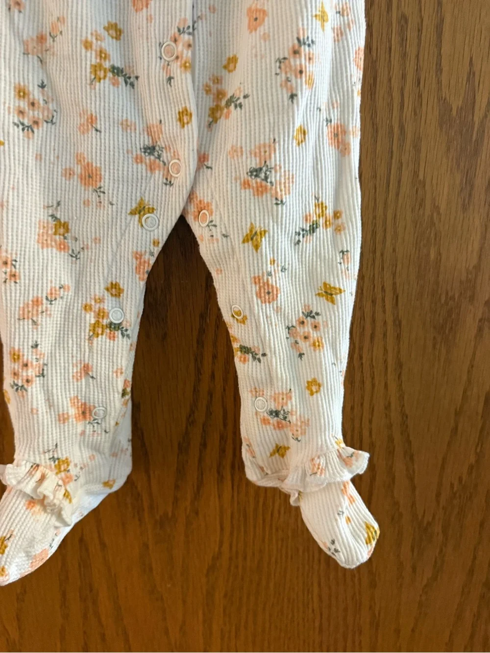 Carter's Cream Floral Ribbed Footed Sleeper with Peach Flowers
